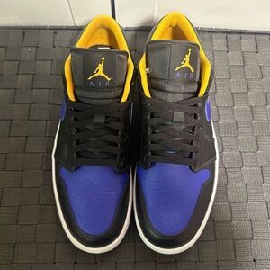 Jordan 1 Low “Lakers” Sneakers - Black Blue with Yellow Highlights